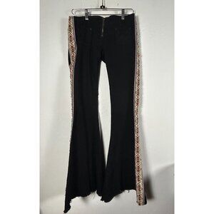 One Teaspoon Women's Aztec Ziggy Flared Jeans Raw Hem Low Rise Black Size 30